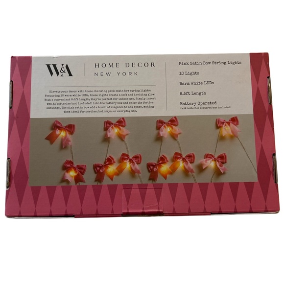 West & Arrow NY Pink Satin Bow String Lights NIB - Picture 2 of 2
